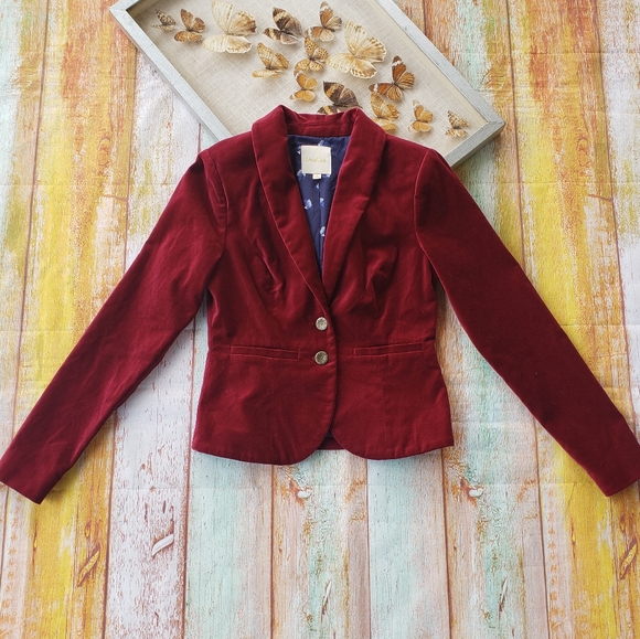 Modcloth Maroon Velvet Executive BlazerS - Picture 3 of 8